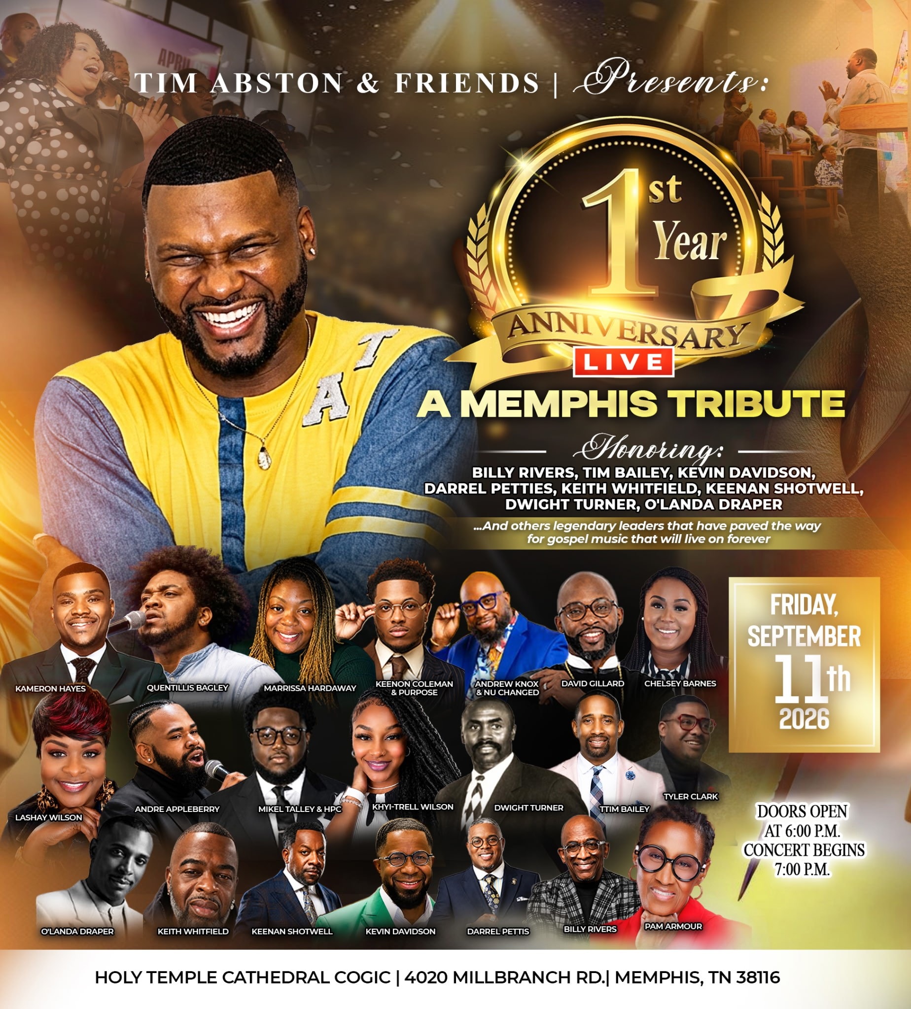 Tim Abston & Friends 1st Year Anniversary Live — A Memphis Tribute gospel concert poster by Farris Media