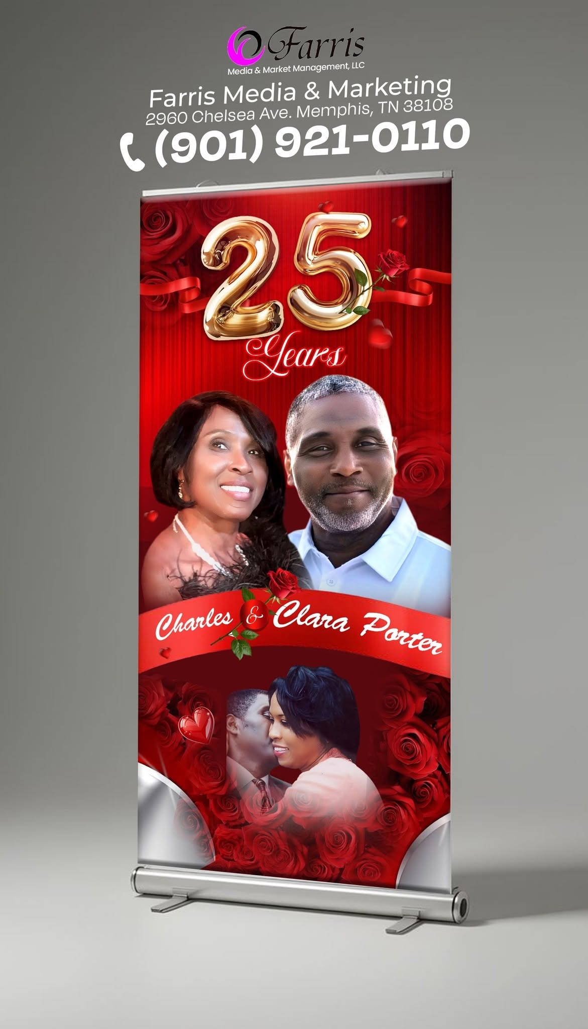 Charles & Clara Porter 25th anniversary banner — custom event banner by Farris Media