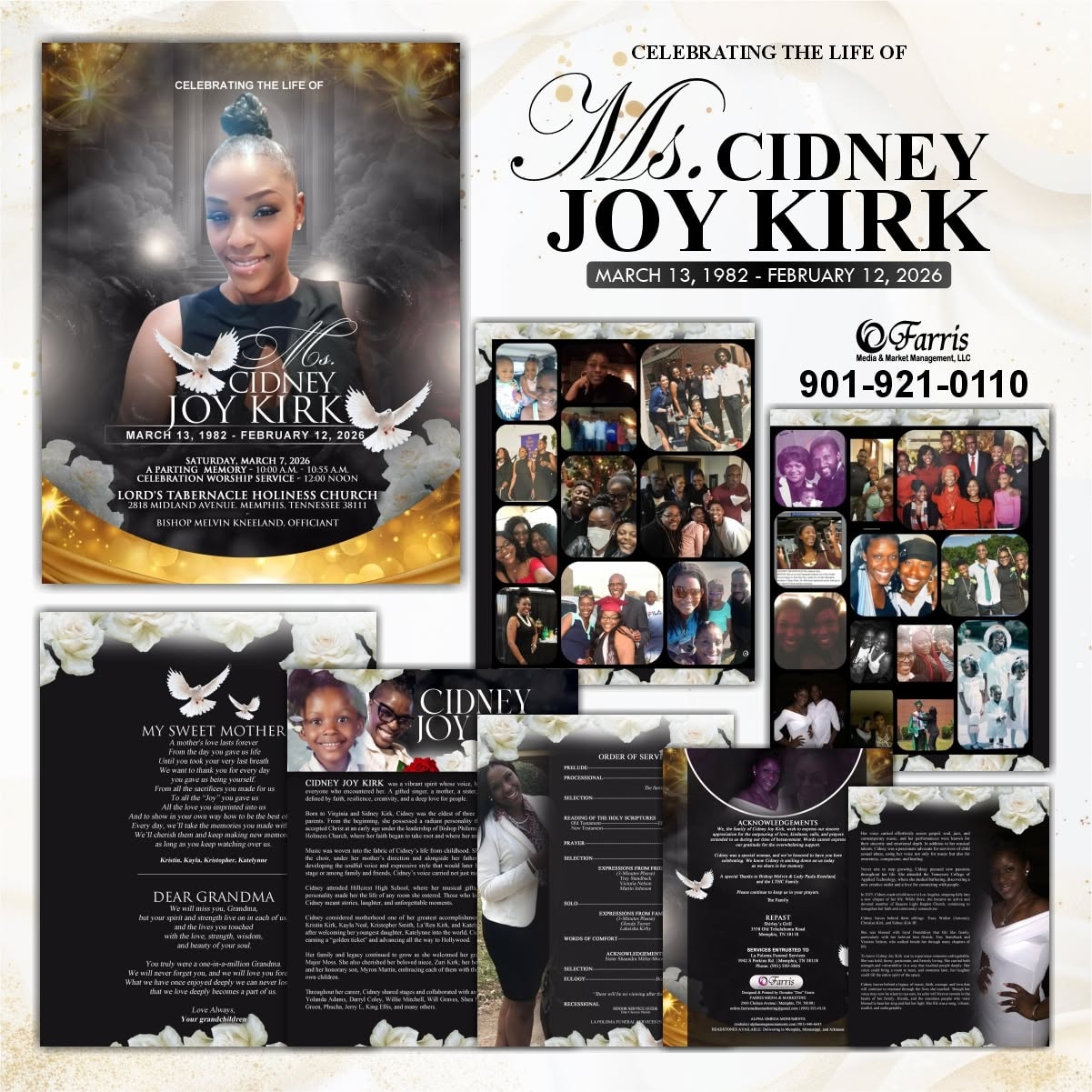 Celebrating the Life of Ms. Cidney Joy Kirk — full obituary program package by Farris Media