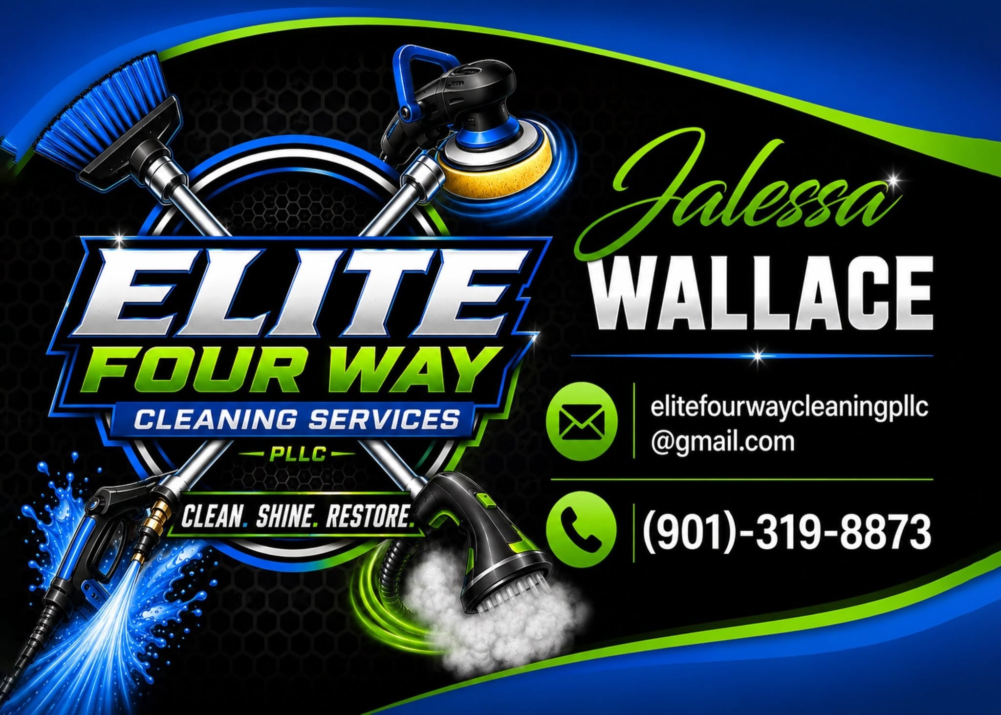 Elite Four Way Cleaning Services PLLC business card design — graphic design by Farris Media