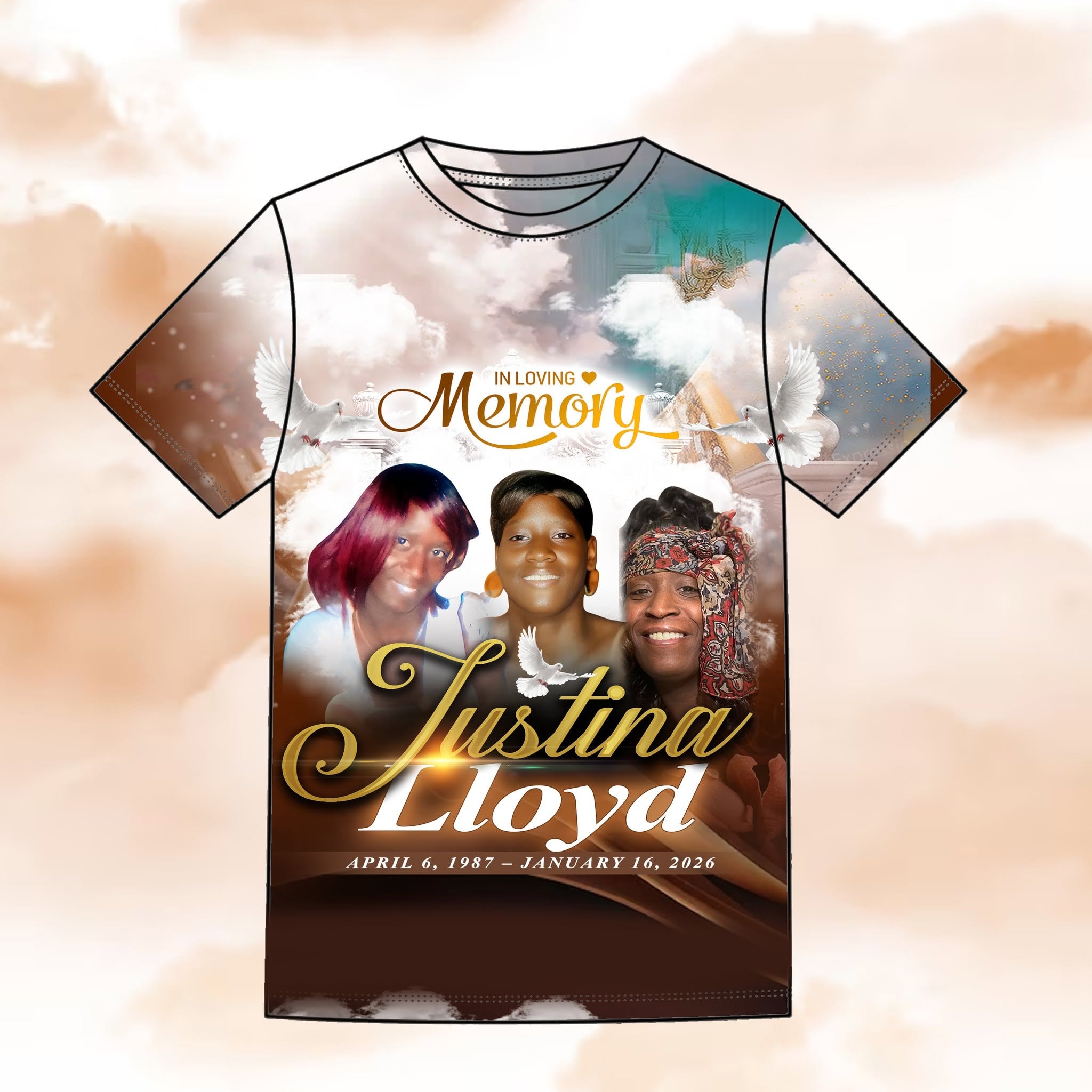 In Loving Memory of Justina Lloyd memorial t-shirt design — custom keepsake by Farris Media