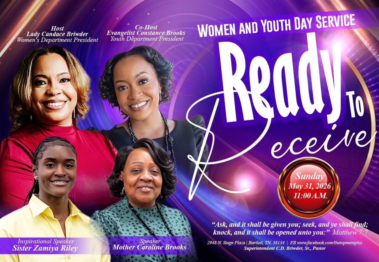 Ready to Receive — Women and Youth Day Service event flyer for The Temple on the Parkway — designed by Farris Media