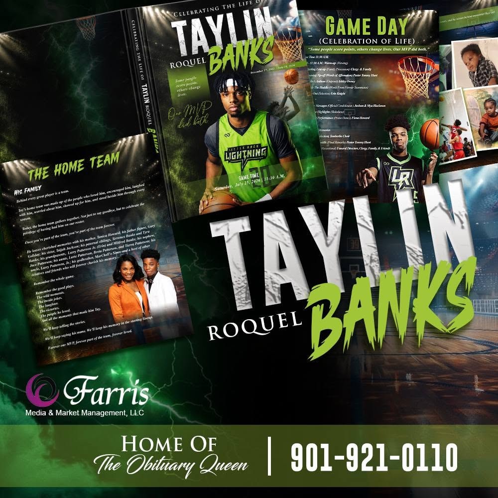 Celebrating the Life of Taylin Roquel Banks — basketball-themed obituary program package by Farris Media