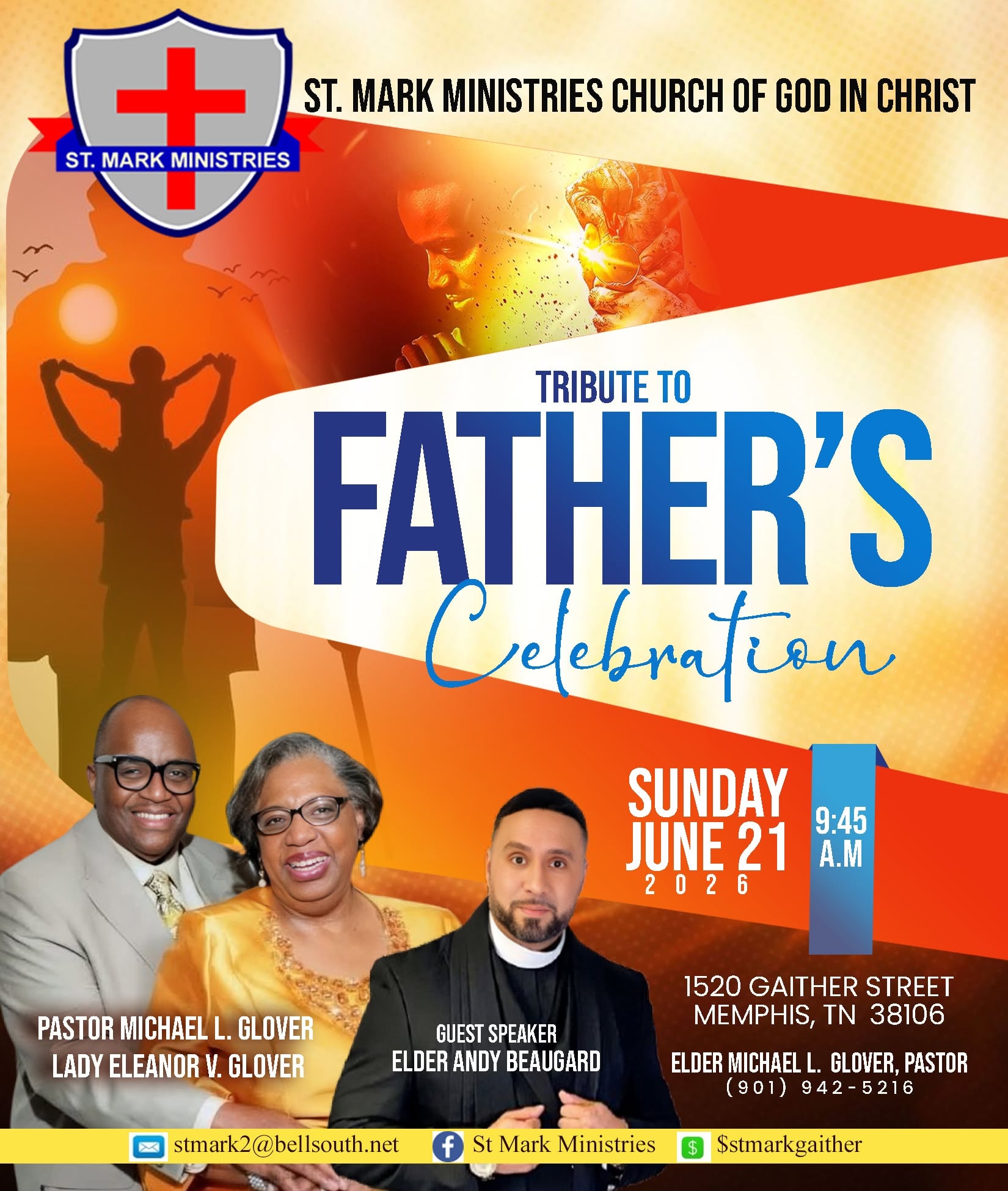 St. Mark Ministries Church of God in Christ Tribute to Fathers Celebration event flyer — designed by Farris Media
