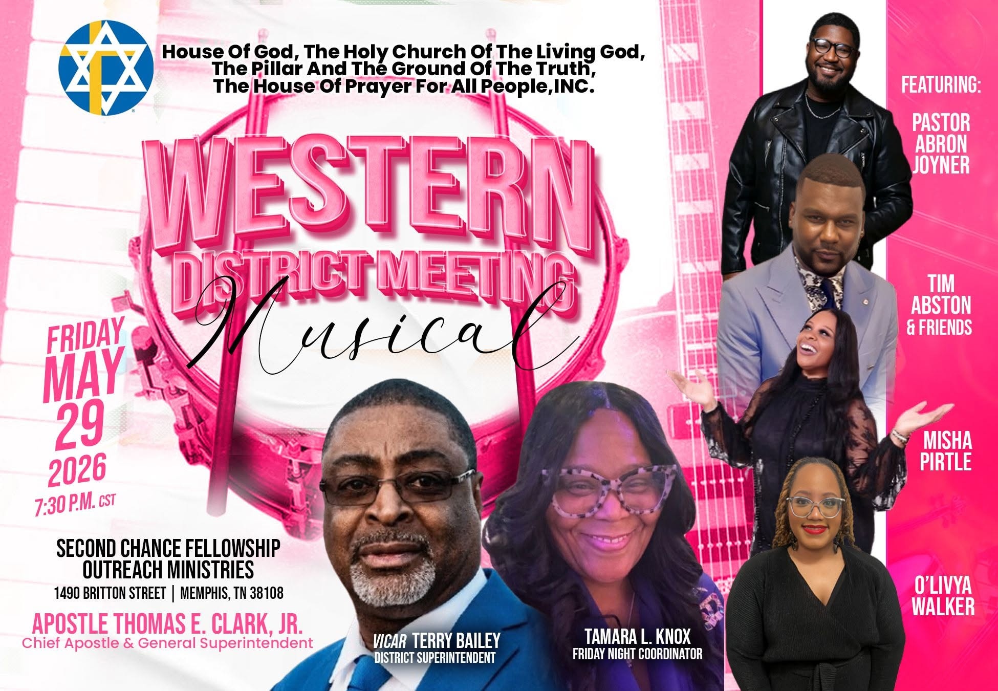 Western District Meeting Musical event flyer featuring Pastor Abron Joyner, Tim Abston & Friends — designed by Farris Media