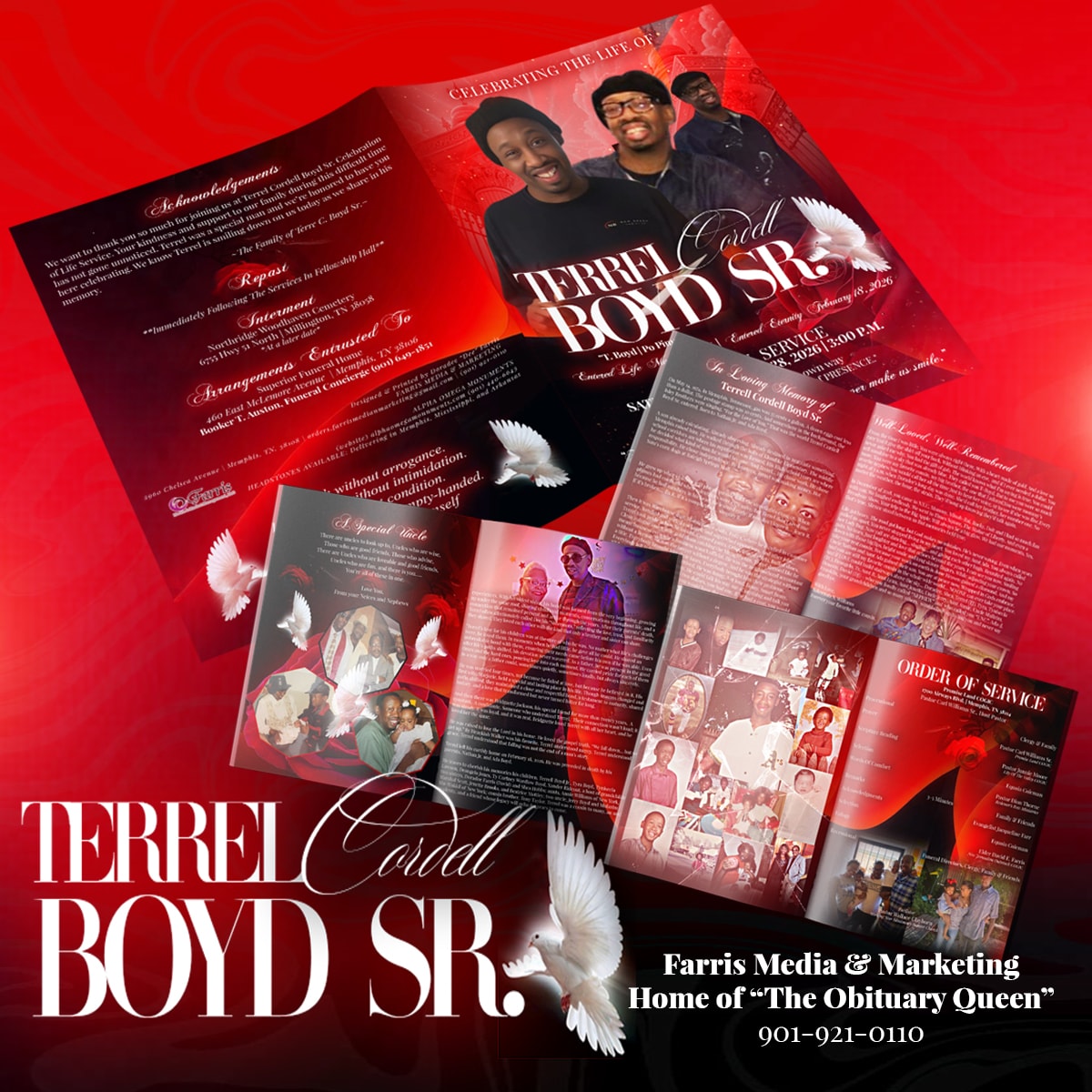 Celebrating the Life of Terrel Cordell Boyd Sr. — full obituary program package designed and printed by Farris Media