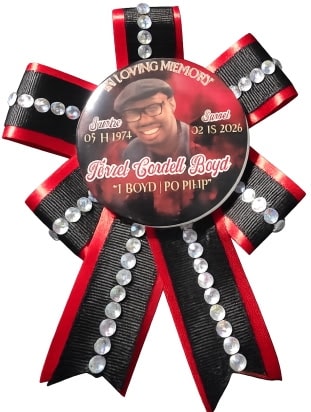 In Loving Memory pin for Tirvel Cordell Boyd — custom memorial keepsake by Farris Media