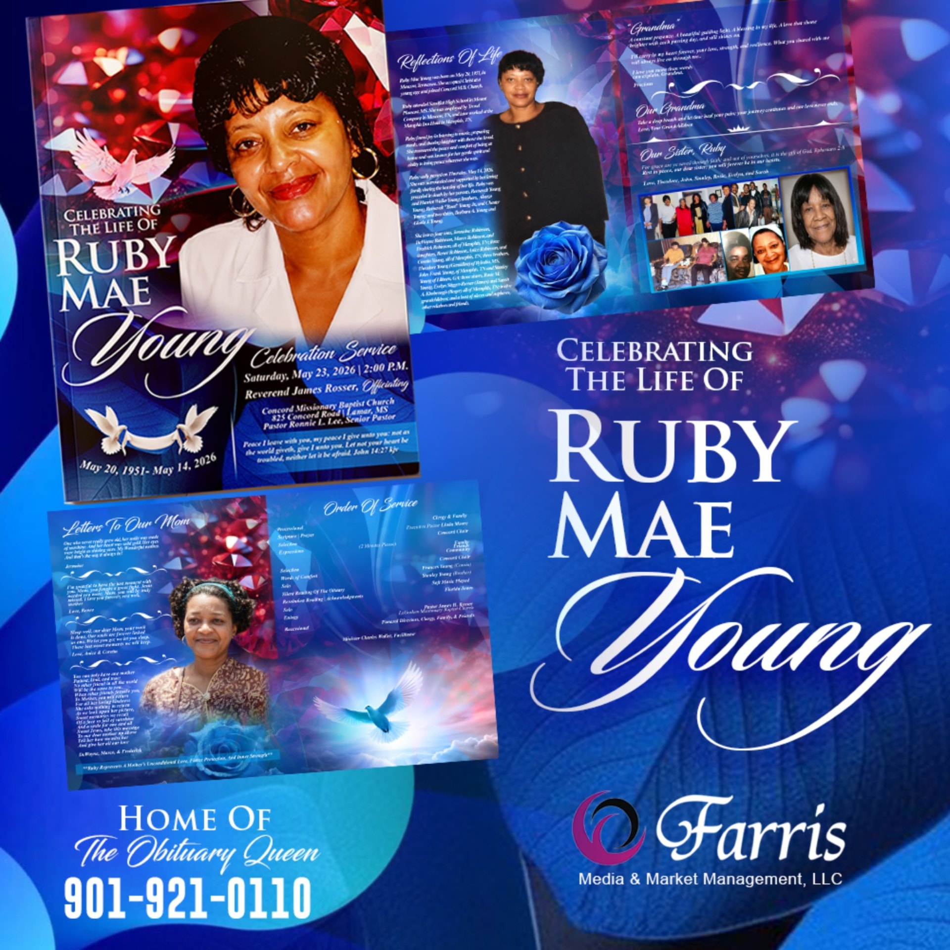 Celebrating the Life of Ruby Mae Young — obituary program design by Farris Media
