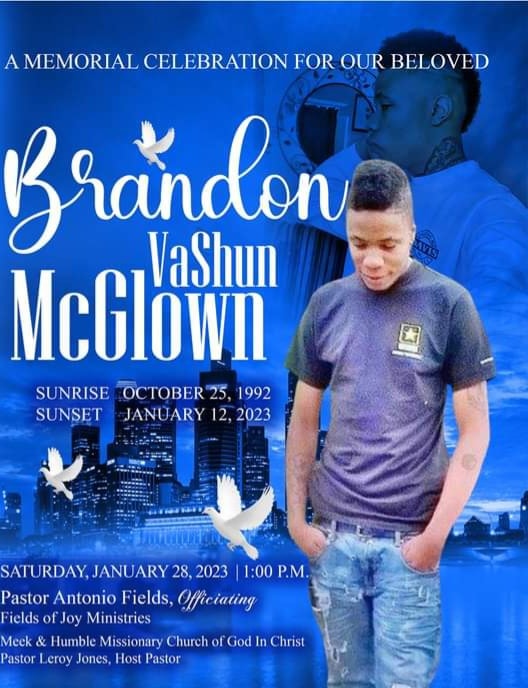 Obituary program cover — Brandon VaShun McGlown, October 25, 1992 – January 12, 2023