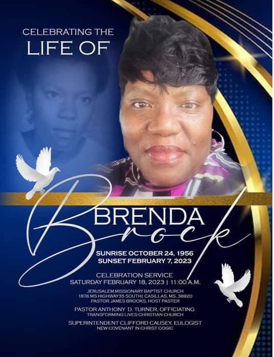 Obituary program cover — Brenda Brock, October 24, 1956 – February 7, 2023