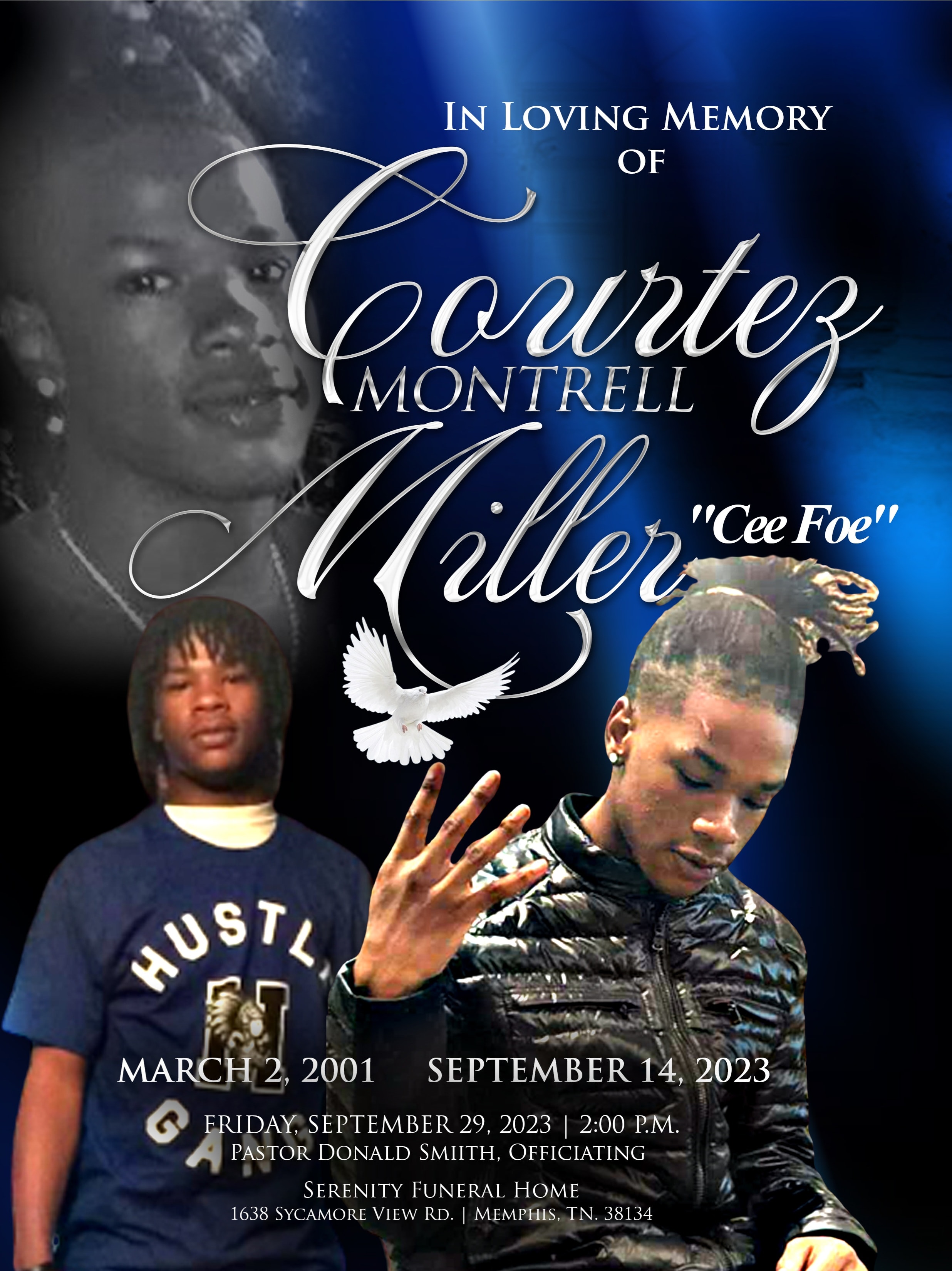 Obituary program cover — Courtez Montrell Miller "Cee Foe", October 10, 1975 – February 6, 2023