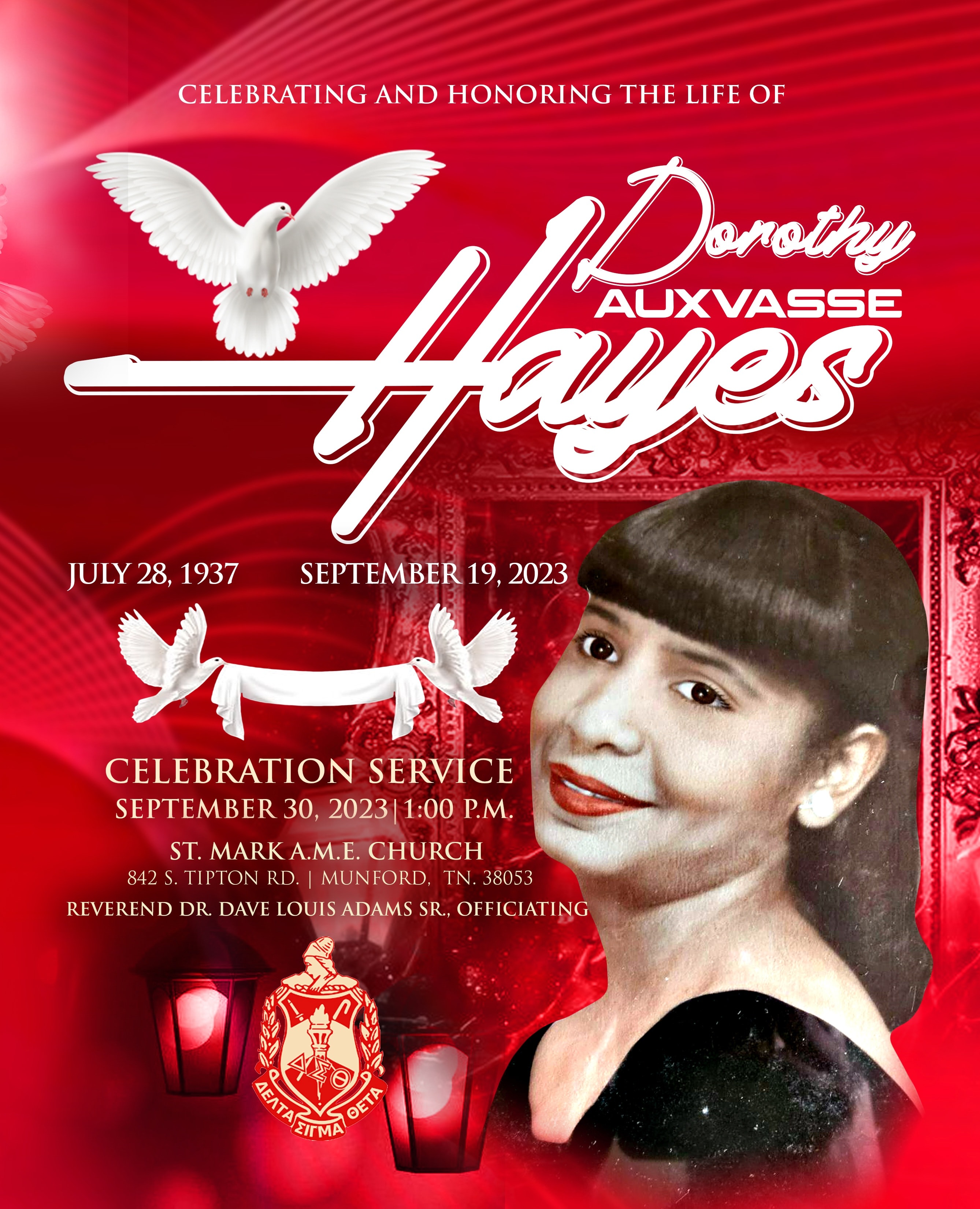 Obituary program cover — Dorothy Auxvasse Hayes, July 28, 1937 – September 19, 2023