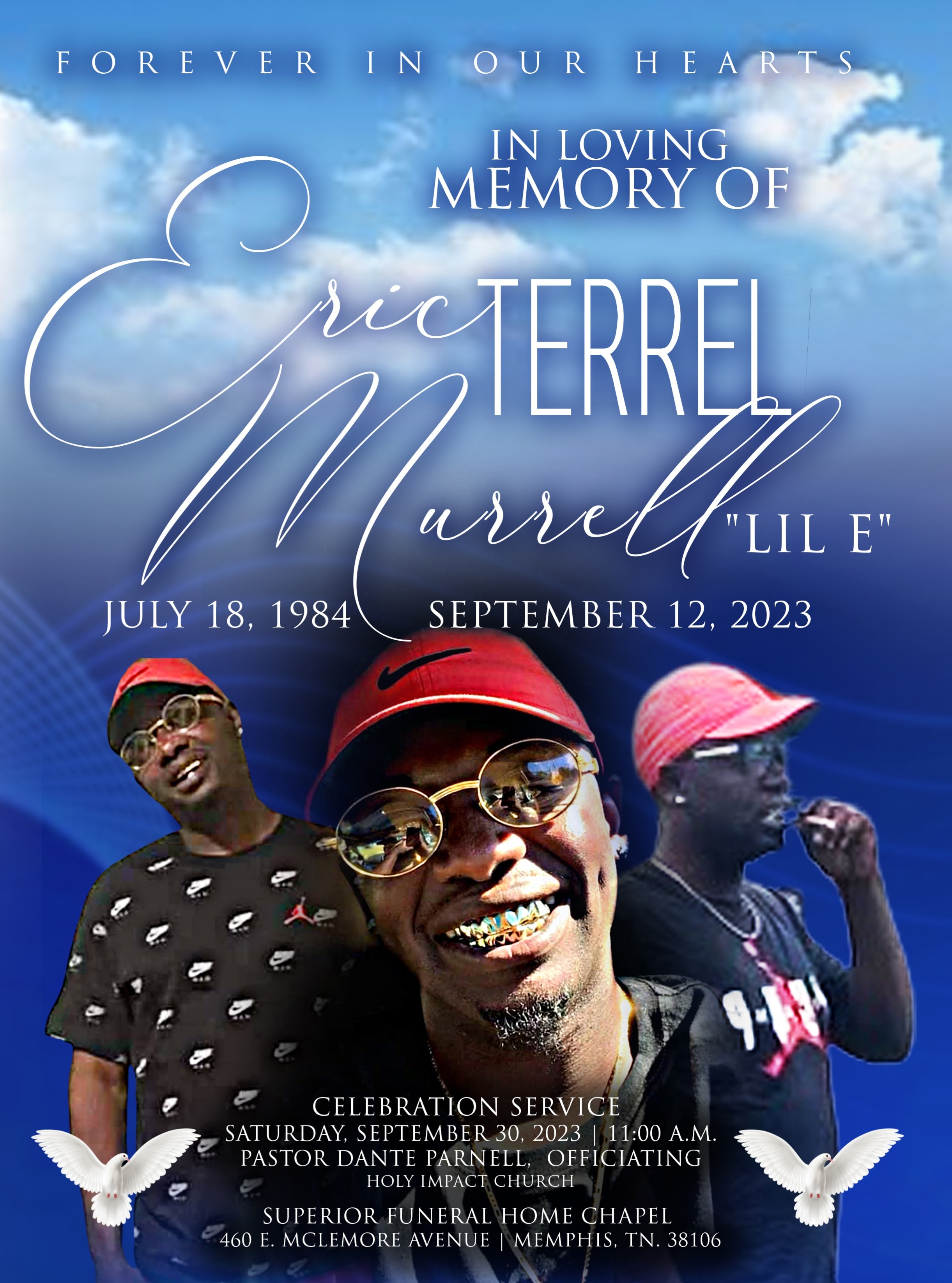 Obituary program cover — Eric Terrel Murrell "Lil E", July 18, 1984 – September 12, 2023