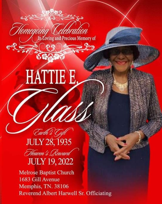 Obituary program cover — Hattie E. Glass, July 28, 1935 – July 19, 2022