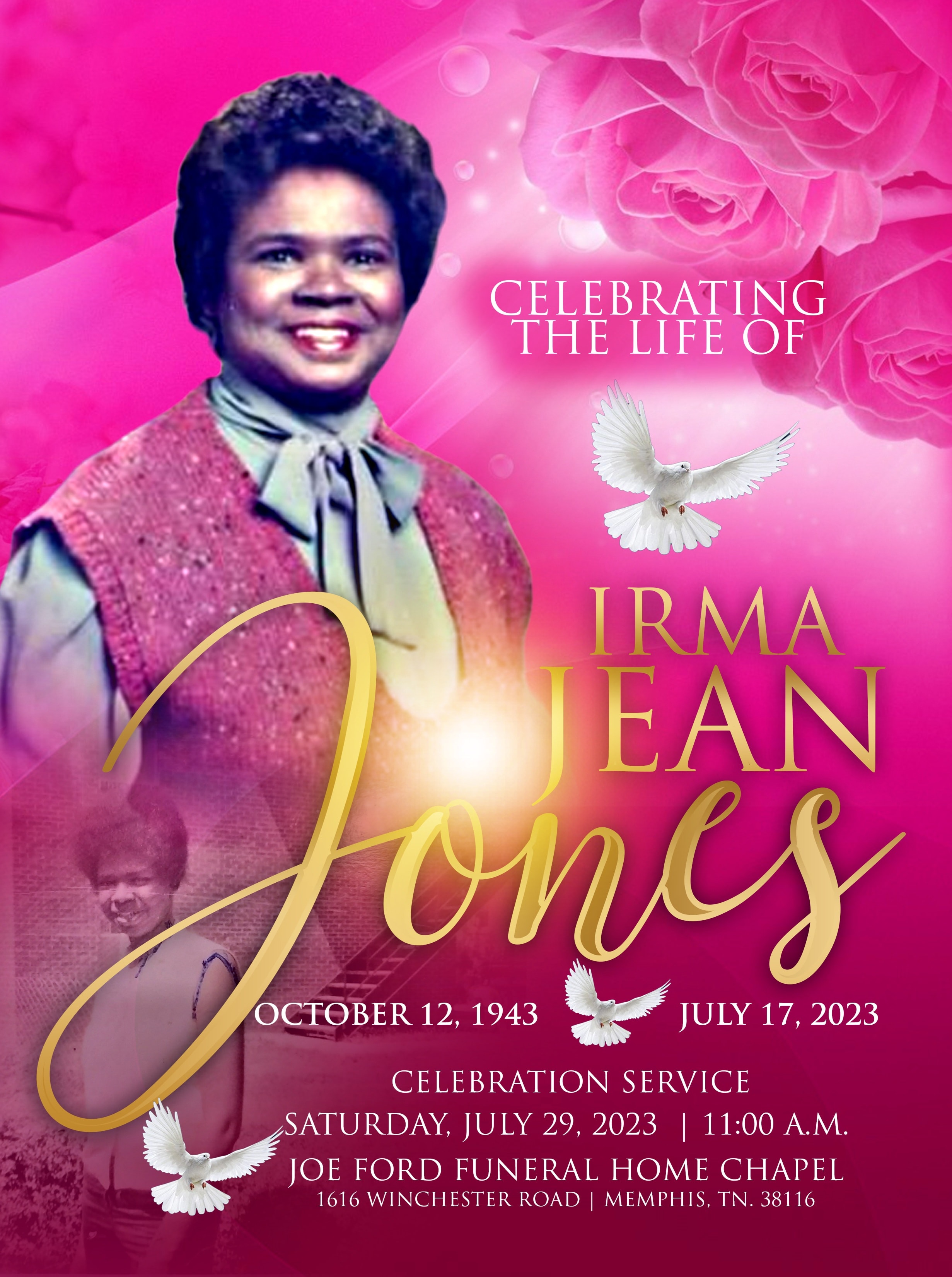 Obituary program cover — Irma Jean Jones, October 12, 1943 – July 17, 2023